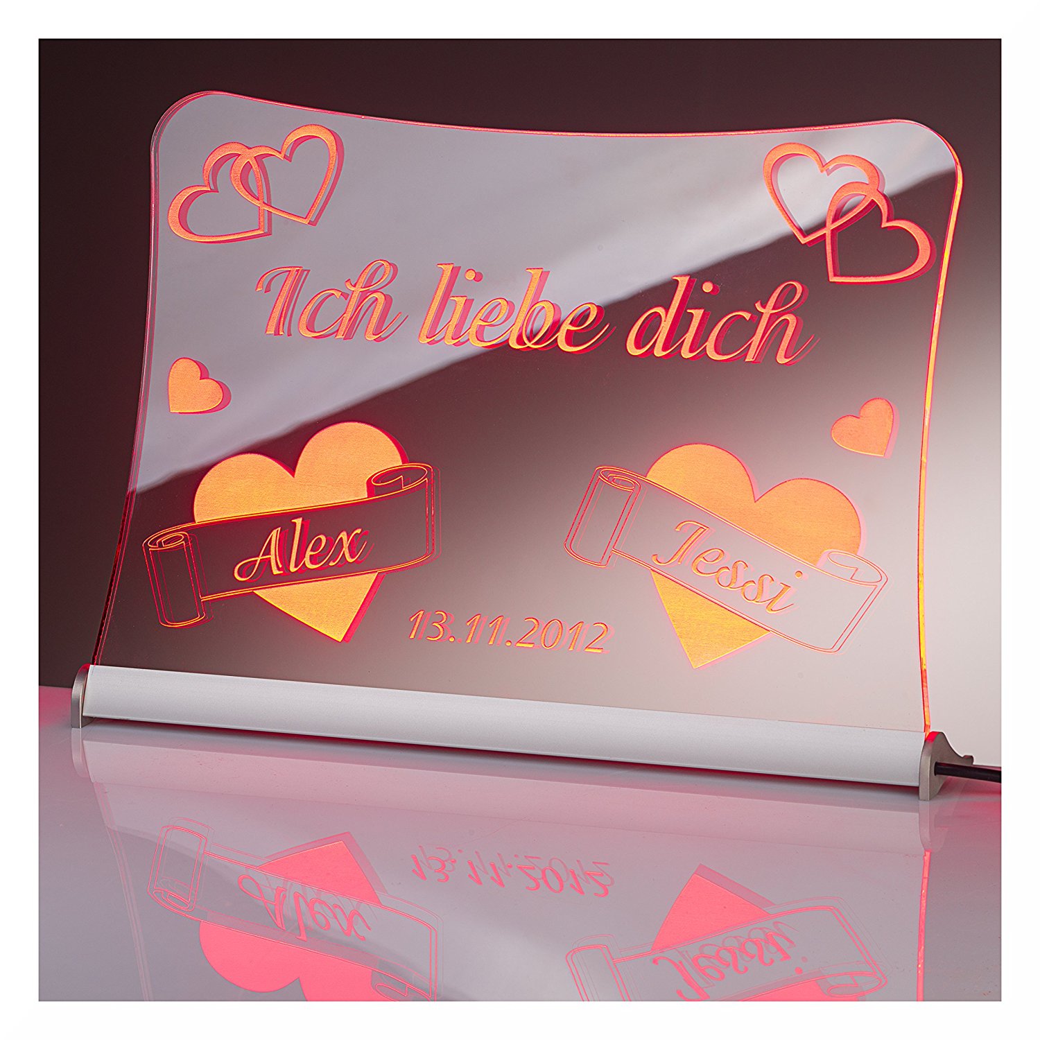 LED Acrylglas Schild "Ich liebe dich", 30x20 cm, mit persönlicher Laser Gravur