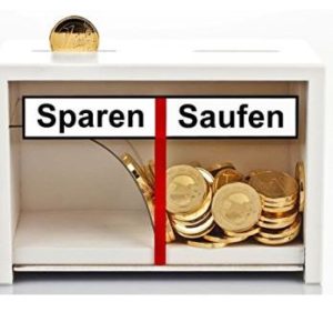 Lustige Spardose Sparen - Saufen aus Holz in Weiß ==> Geld rutscht nur zu einer Seite - Geldgeschenk für Männer + Frauen die gern einen Trinken